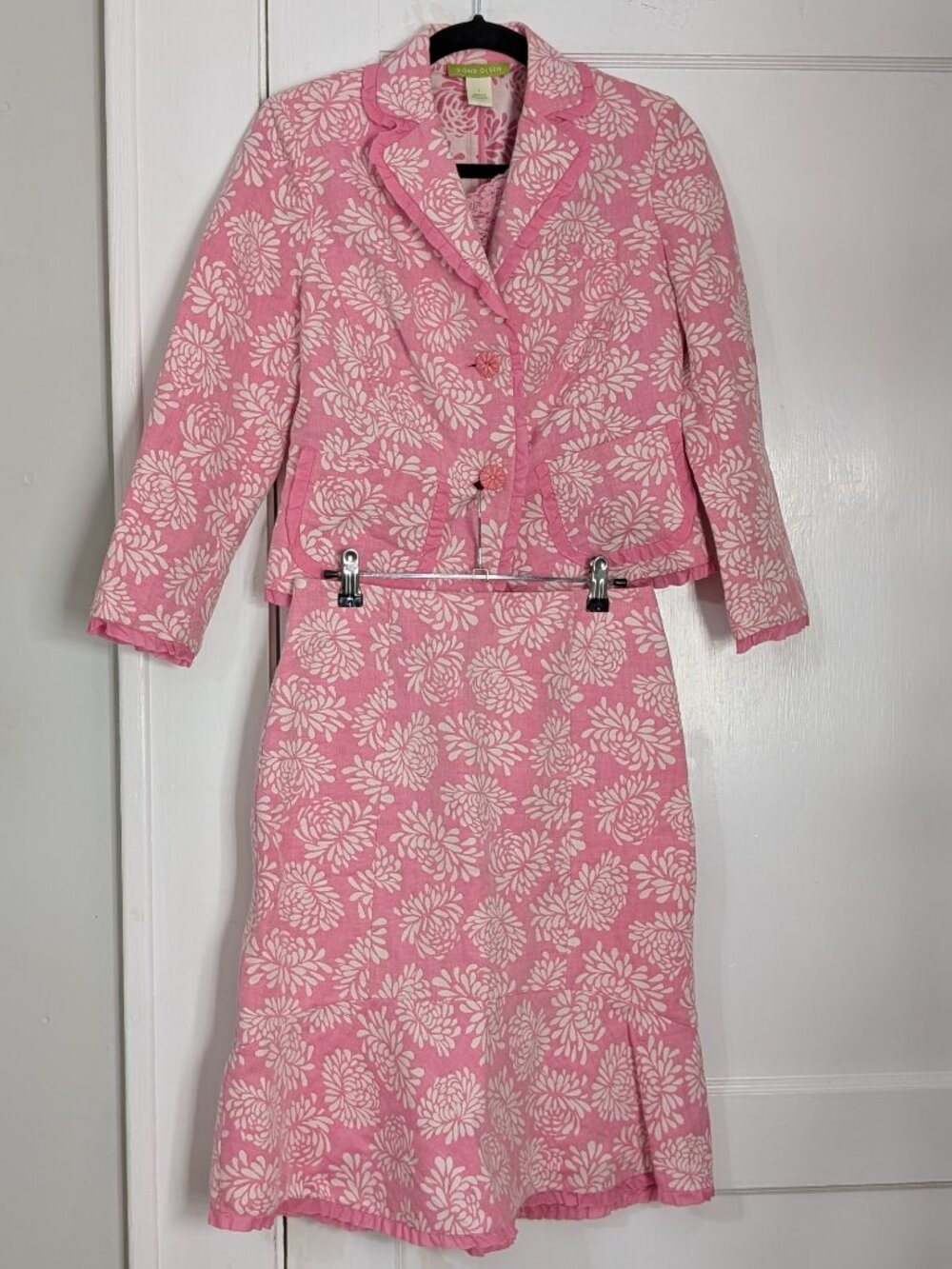 Sigrid Olsen Pink Linen Blend Blazer Jacket & Skirt Set w/ Cami Women's Size 2